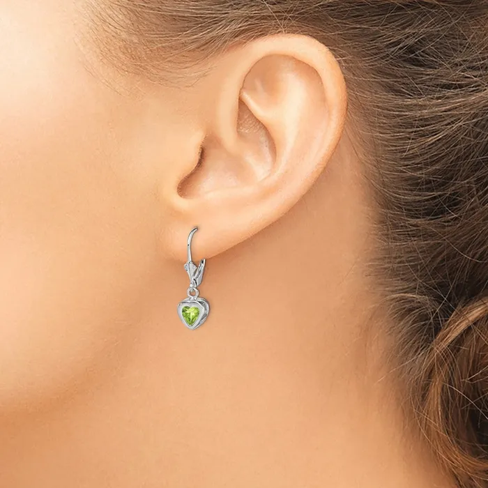 Earrings Goldia Sterling Silver Rhodium Plated 6mm Heart Peridot Leverback Earrings