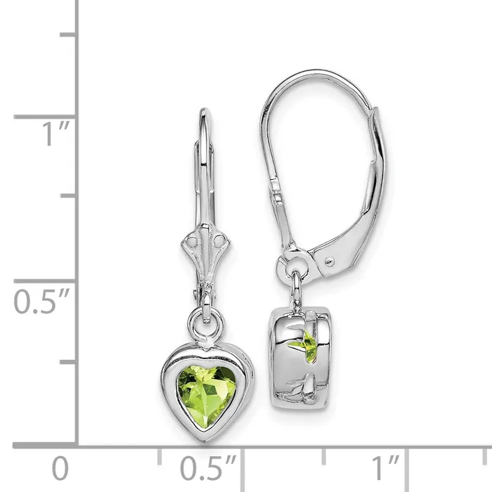 Earrings Goldia Sterling Silver Rhodium Plated 6mm Heart Peridot Leverback Earrings