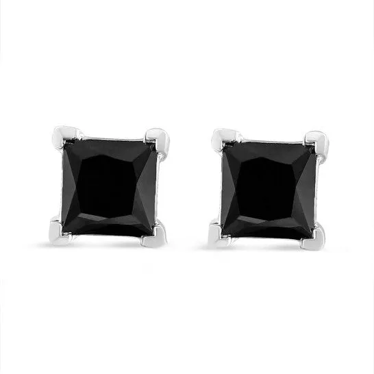 Earrings JMS always Original 925 Sterling Silver 1 12 Cttw PrincessCut Square Black Diamond Classic 4Prong Stud Earrings with Screw Backs Fancy ColorEnhanced I2I3 Clarity Earrings JMS always Original 925 Sterling Silver 1 12 Cttw PrincessCut Square Black Diamond Classic 4Prong Stud Earrings with Screw Backs Fancy ColorEnhanced I2I3 Clarity