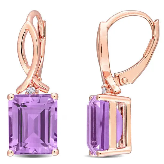 Earrings JMS always Original AMOUR 6 13 CT TGW Octagon Rose De France and White Topaz Leverback Earrings In Rose Plated Sterling Silver Earrings JMS always Original AMOUR 6 13 CT TGW Octagon Rose De France and White Topaz Leverback Earrings In Rose Plated Sterling Silver