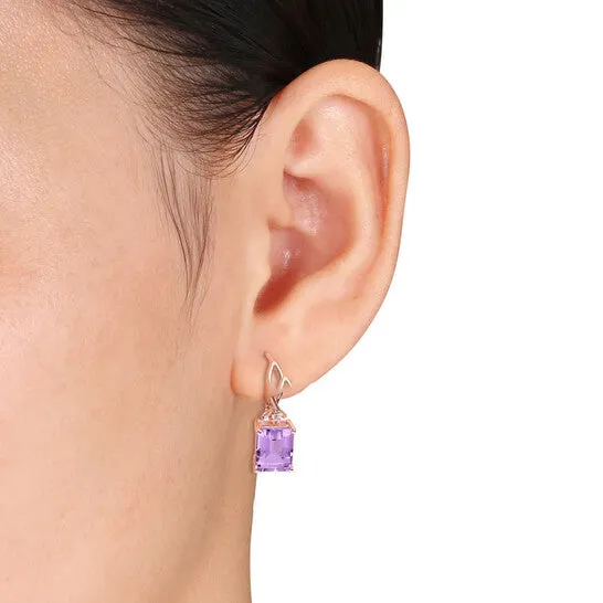 Earrings JMS always Original AMOUR 6 13 CT TGW Octagon Rose De France and White Topaz Leverback Earrings In Rose Plated Sterling Silver Earrings JMS always Original AMOUR 6 13 CT TGW Octagon Rose De France and White Topaz Leverback Earrings In Rose Plated Sterling Silver
