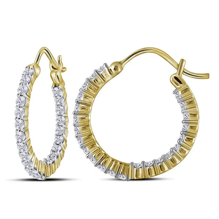 gndatlanta 10k Yellow Gold Round Diamond Inside Outside Hoop Earrings 1 Cttw Earrings gndatlanta 10k Yellow Gold Round Diamond Inside Outside Hoop Earrings 1 Cttw Earrings