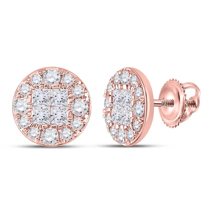 gndatlanta 14k Rose Gold Princess Round Diamond Cluster Earrings 1 Cttw Earrings gndatlanta 14k Rose Gold Princess Round Diamond Cluster Earrings 1 Cttw Earrings