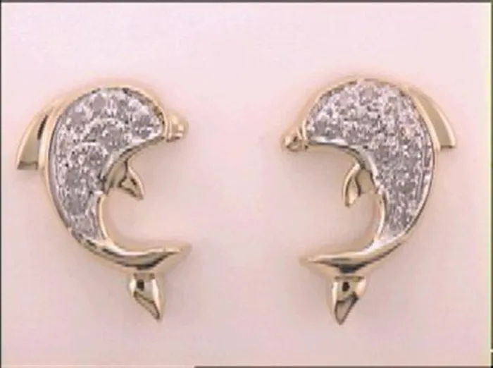 gndatlanta Earrings 10k Yellow Gold Round Diamond Dolphin Earrings 16 Cttw