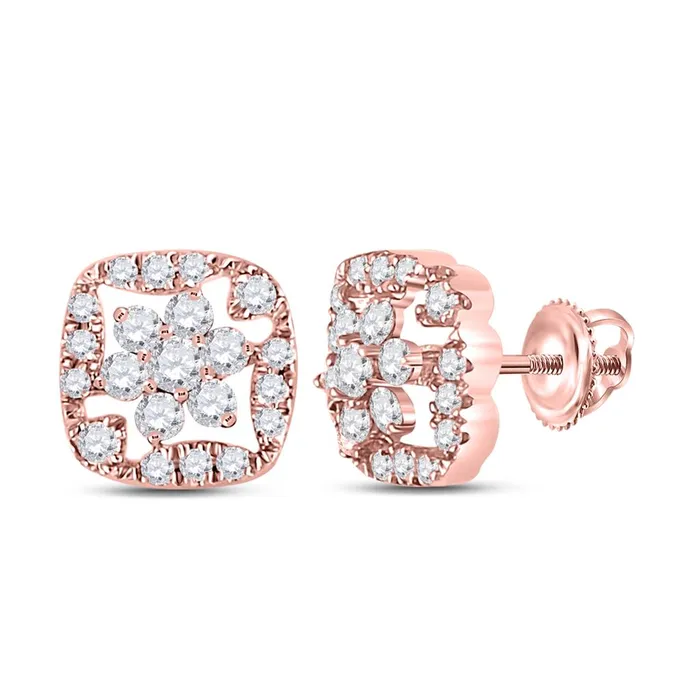gndatlanta Earrings 14k Rose Gold Round Diamond Square Floral Cluster Earrings 38 Cttw gndatlanta Earrings 14k Rose Gold Round Diamond Square Floral Cluster Earrings 38 Cttw