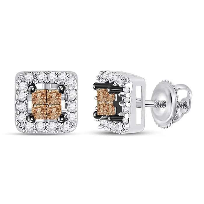 gndatlanta Earrings 14k White Gold Princess Brown Diamond Square Earrings 13 Cttw gndatlanta Earrings 14k White Gold Princess Brown Diamond Square Earrings 13 Cttw