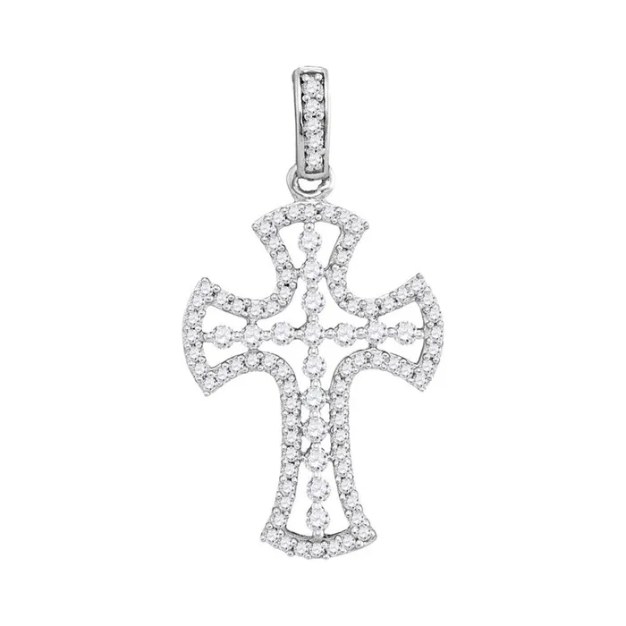 gndatlanta Necklaces 14k White Gold Round Diamond Flared Cross Pendant 12 Cttw gndatlanta Necklaces 14k White Gold Round Diamond Flared Cross Pendant 12 Cttw