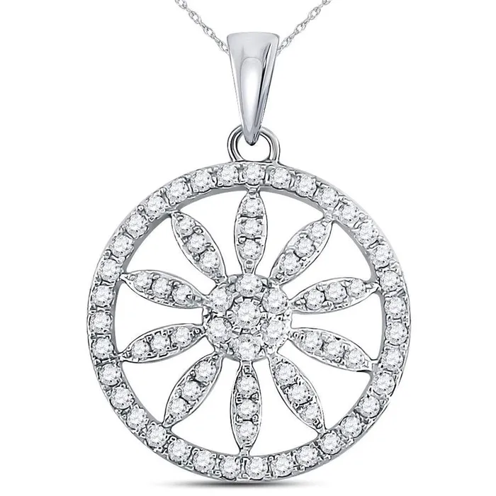 gndatlanta Necklaces 14k White Gold Round Diamond Starburst Flower Circle Pendant 58 Cttw