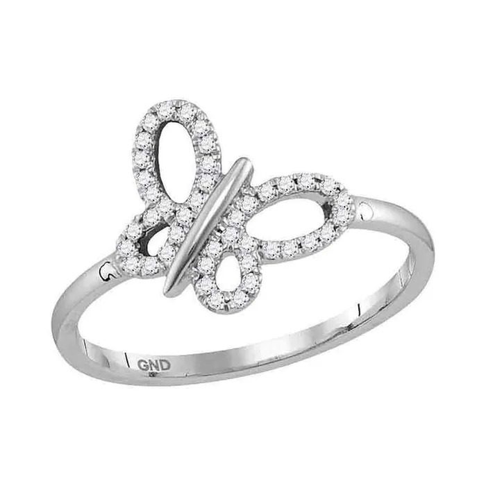 gndatlanta Rings 14k White Gold Round Diamond Butterfly Bug Fashion Ring 16 Cttw