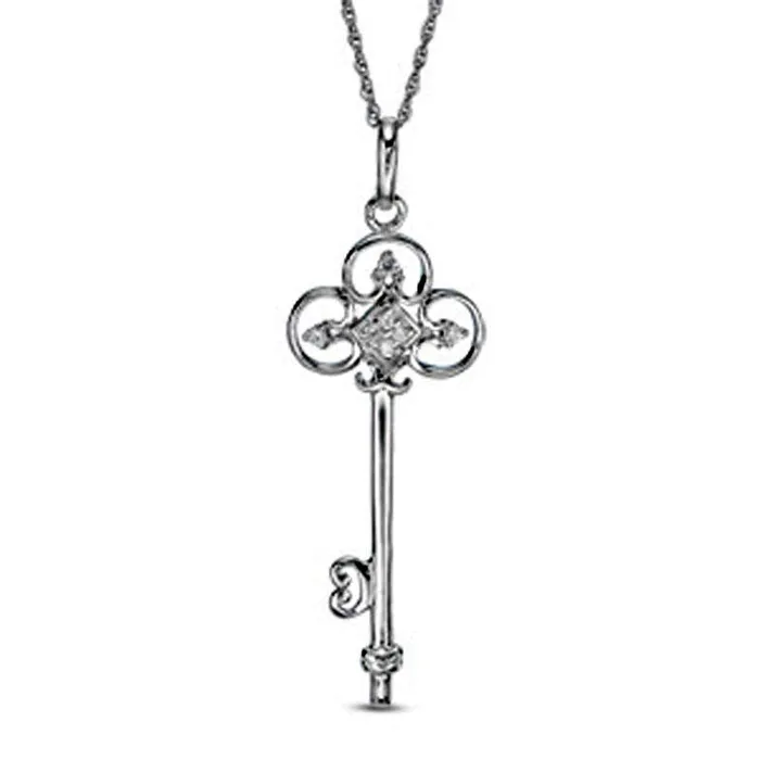 Goldia 01 CT TW Composite Natural Diamond Key Pendant in Sterling Silver Necklaces Goldia 01 CT TW Composite Natural Diamond Key Pendant in Sterling Silver Necklaces