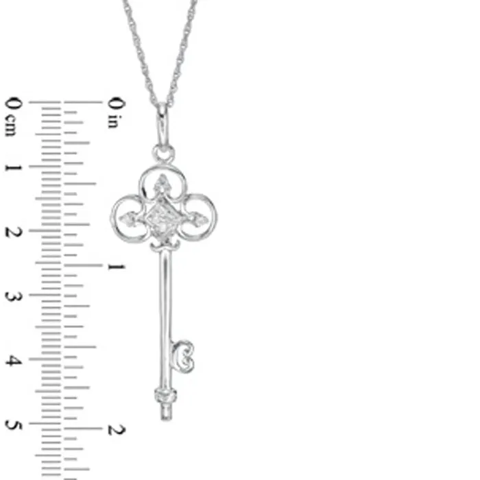Goldia 01 CT TW Composite Natural Diamond Key Pendant in Sterling Silver Necklaces Goldia 01 CT TW Composite Natural Diamond Key Pendant in Sterling Silver Necklaces