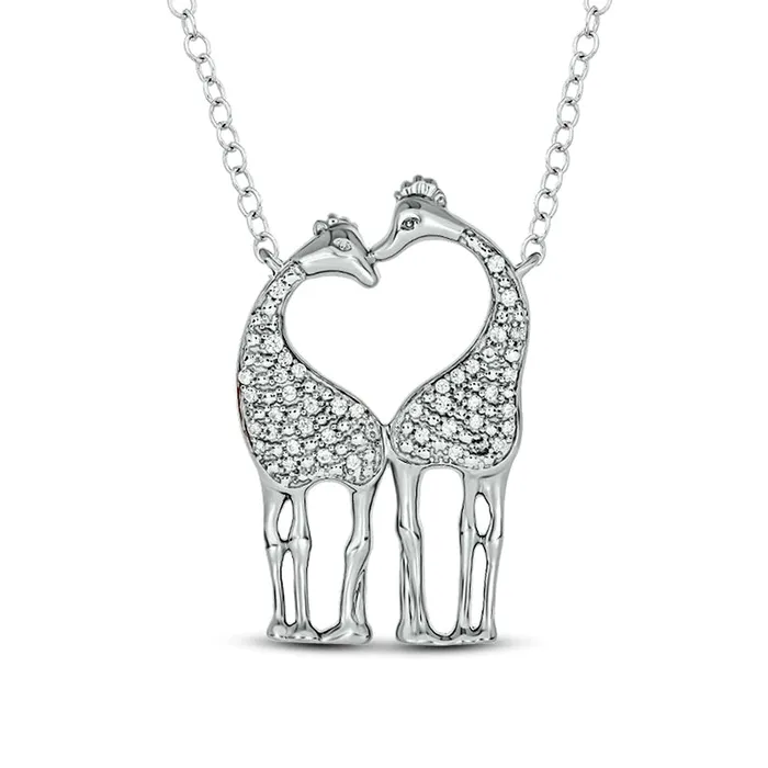 Goldia 01 CT TW Natural Diamond Motherly Love Giraffes Pendant in Sterling Silver Necklaces Goldia 01 CT TW Natural Diamond Motherly Love Giraffes Pendant in Sterling Silver Necklaces