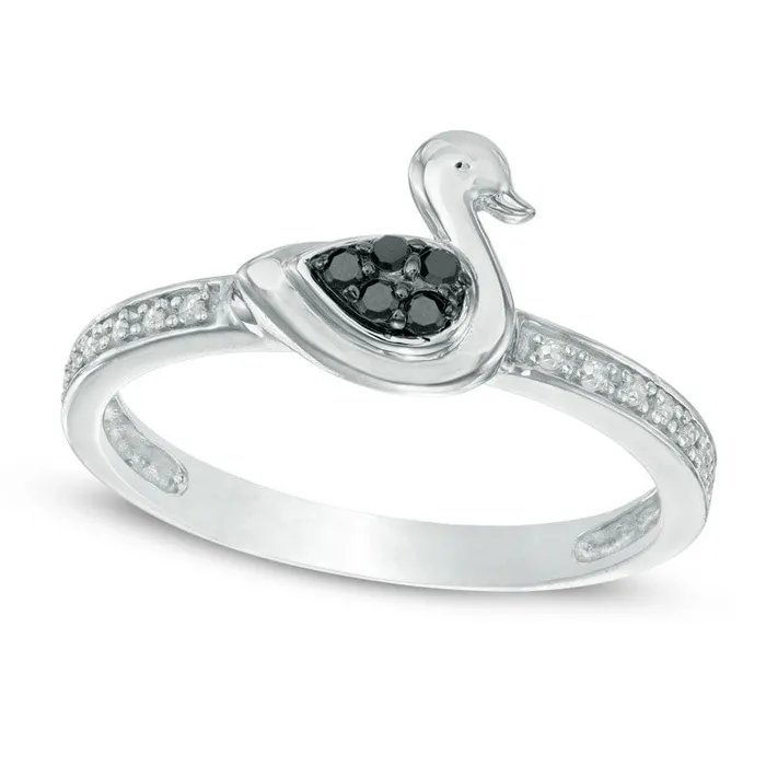 Goldia 010 CT TW Enhanced Black and White Natural Diamond Duck Ring in Sterling Silver Rings Goldia 010 CT TW Enhanced Black and White Natural Diamond Duck Ring in Sterling Silver Rings