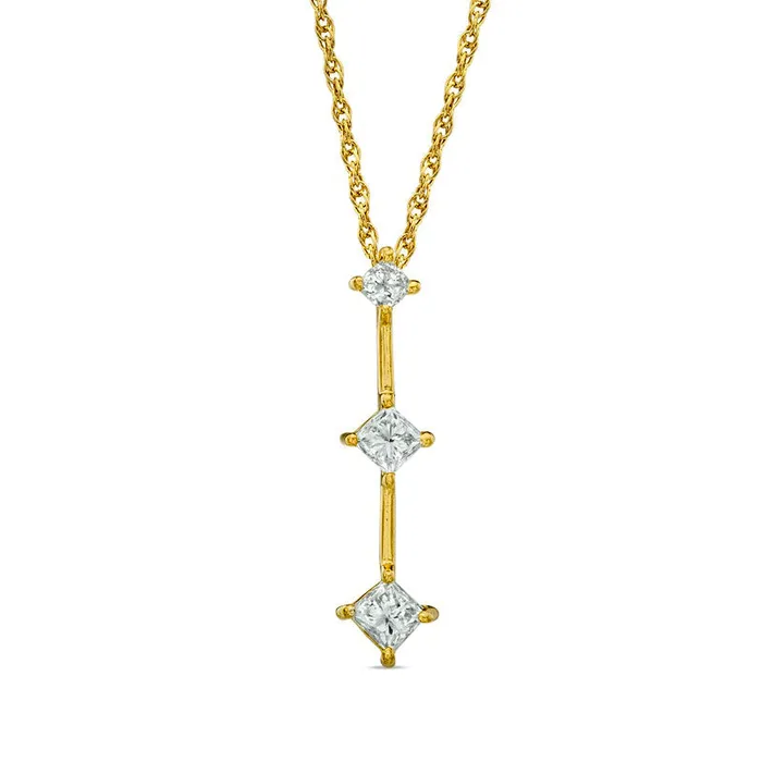 Goldia 025 CT TW PrincessCut Natural Diamond Linear Three Stone Stick Pendant in 10K Yellow Gold Necklaces Goldia 025 CT TW PrincessCut Natural Diamond Linear Three Stone Stick Pendant in 10K Yellow Gold Necklaces