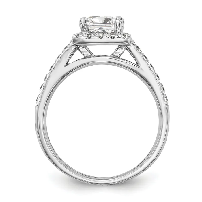 Goldia 050ct CZ Solid Real 14K White Gold Princess Square Halo Engagement Ring Rings