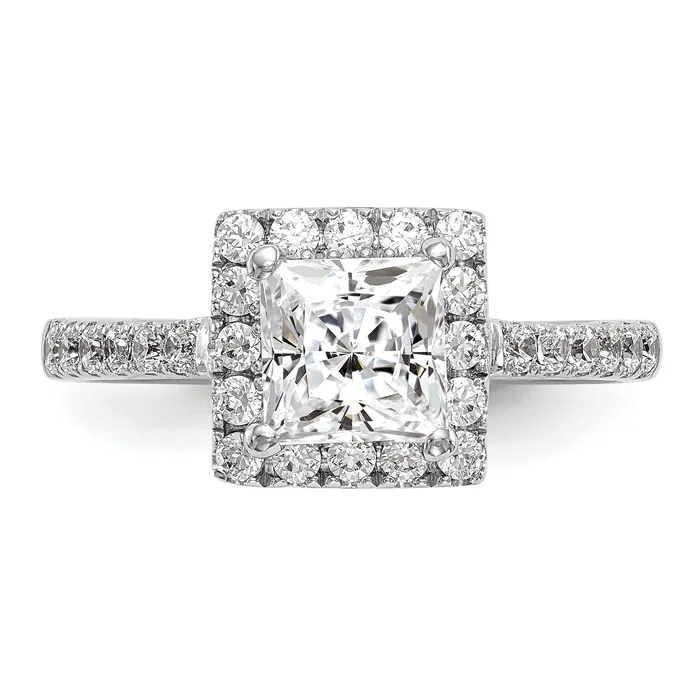 Goldia 050ct CZ Solid Real 14K White Gold Princess Square Halo Engagement Ring Rings