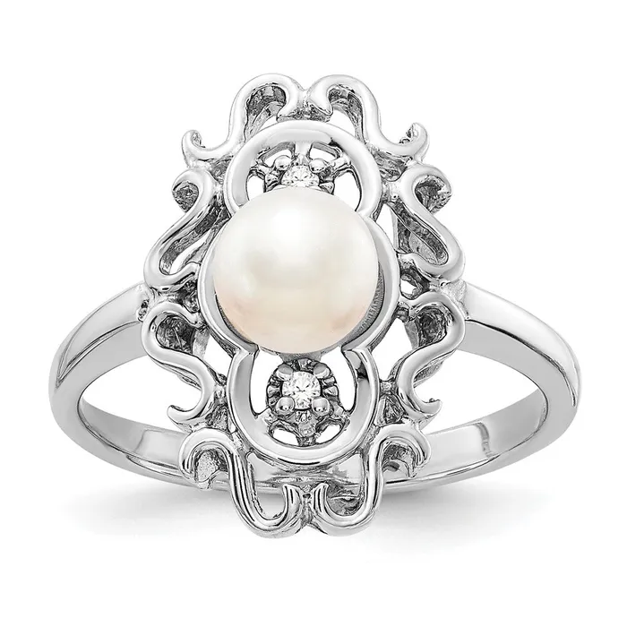 Goldia 14k White Gold 55mm FW Cultured Pearl AAA Diamond ring Rings