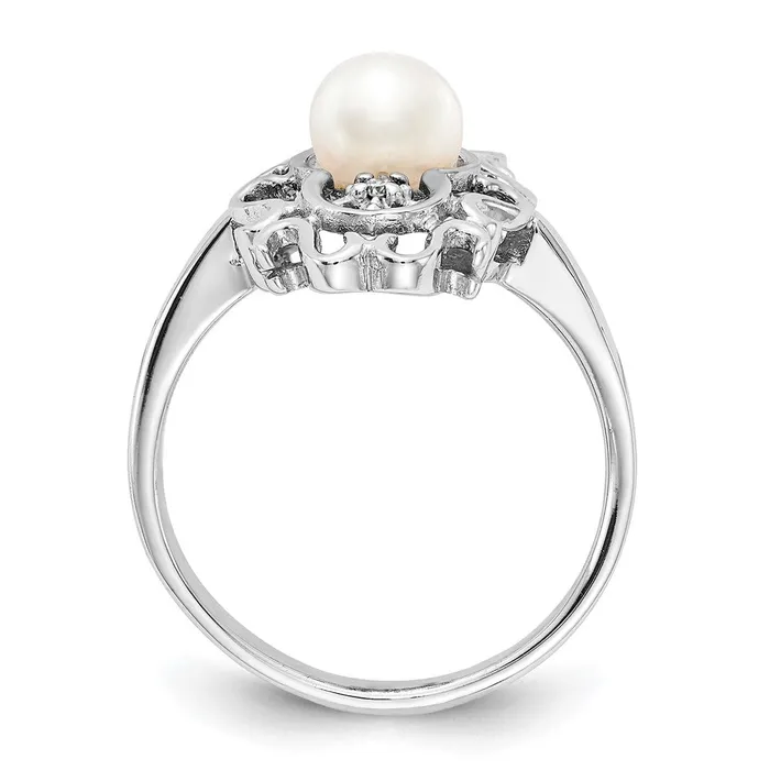 Goldia 14k White Gold 55mm FW Cultured Pearl AAA Diamond ring Rings