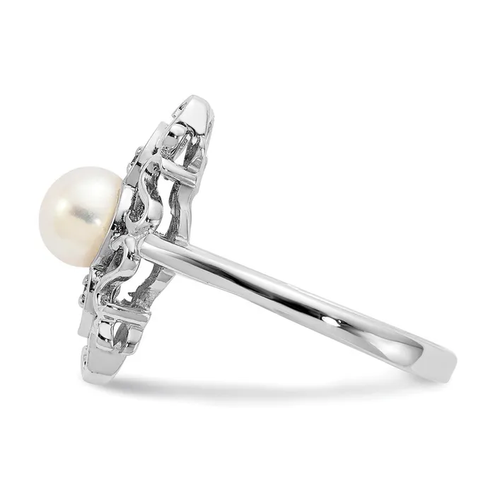 Goldia 14k White Gold 55mm FW Cultured Pearl AAA Diamond ring Rings