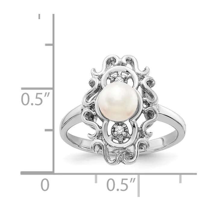 Goldia 14k White Gold 55mm FW Cultured Pearl AAA Diamond ring Rings