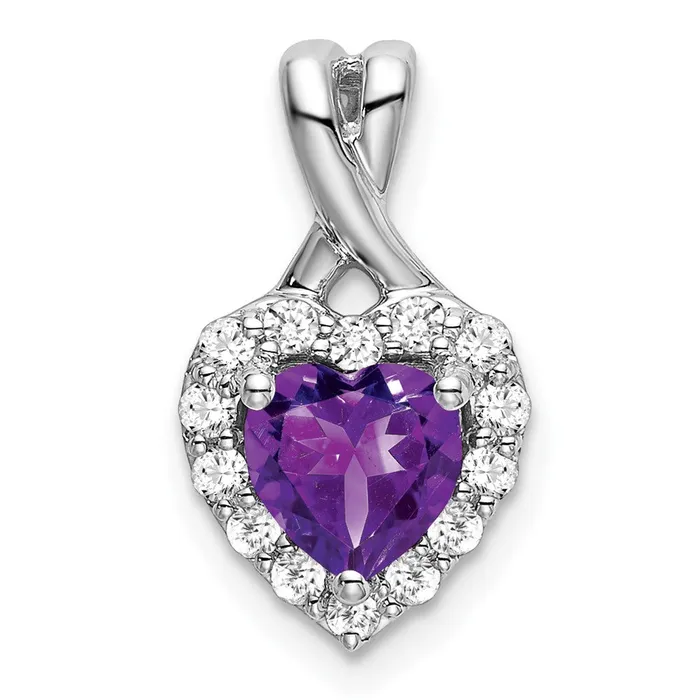 Goldia 14k White Gold Amethyst and Real Diamond Halo Heart Pendant Necklaces Goldia 14k White Gold Amethyst and Real Diamond Halo Heart Pendant Necklaces