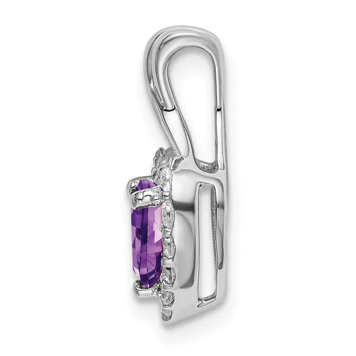 Goldia 14k White Gold Amethyst and Real Diamond Halo Heart Pendant Necklaces