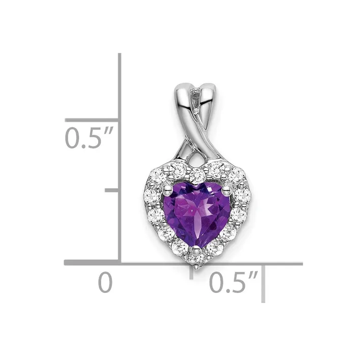 Goldia 14k White Gold Amethyst and Real Diamond Halo Heart Pendant Necklaces