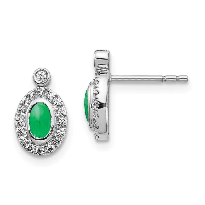 Goldia 14k White Gold Real Diamond and Cabochon Emerald Earrings Earrings Goldia 14k White Gold Real Diamond and Cabochon Emerald Earrings Earrings