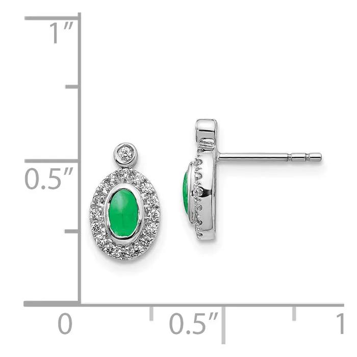 Goldia 14k White Gold Real Diamond and Cabochon Emerald Earrings Earrings