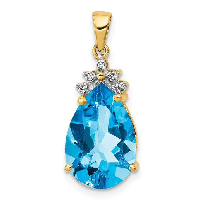 Goldia 14K Yellow Gold Pear Blue Topaz u0026 Real Diamond Pendant Necklaces Goldia 14K Yellow Gold Pear Blue Topaz u0026 Real Diamond Pendant Necklaces