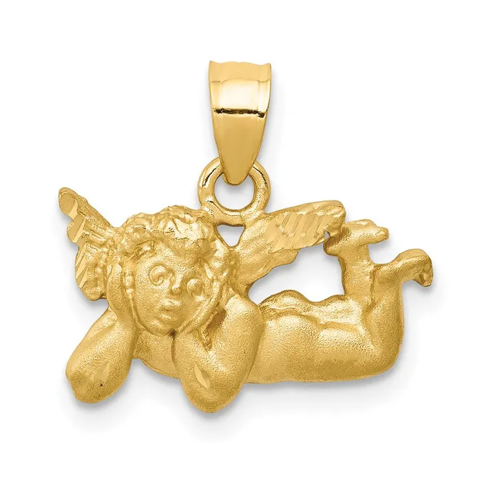 Goldia Charm Necklaces 14k Yellow Gold Satin DiamondCut Angel Charm