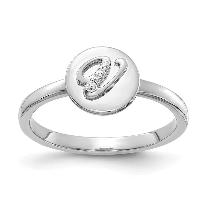 Goldiacom 14k White Gold Real Diamond Initial V Ring Rings