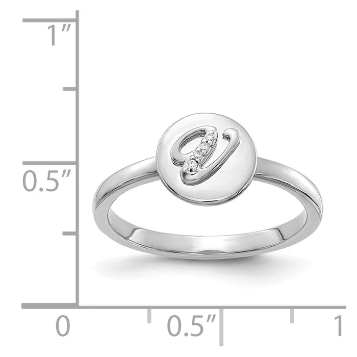 Goldiacom 14k White Gold Real Diamond Initial V Ring Rings