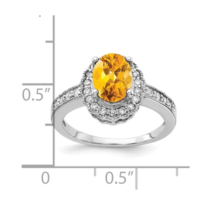 Goldiacom Rings 14k White Gold 8x6mm Oval Citrine VS Real Diamond ring