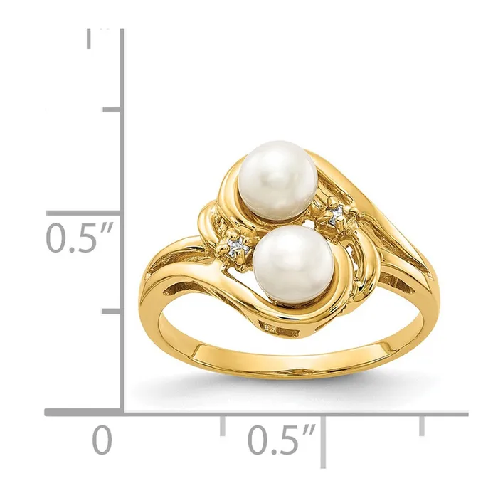 Goldiacom Rings 14K Yellow Gold 4mm Black FW Cultured Pearl VS Real Diamond ring