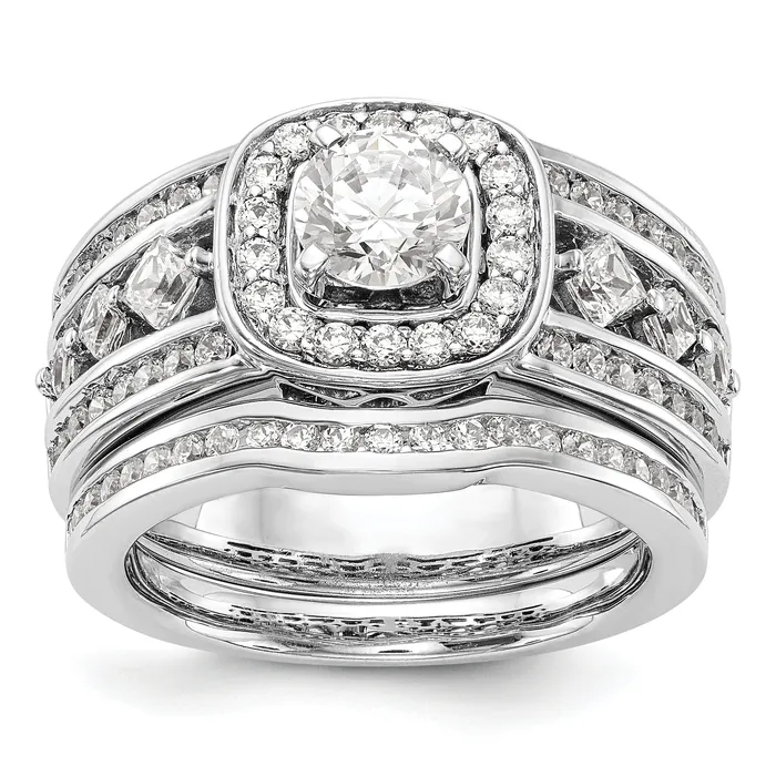 Goldiacom Rings 14kw Peg Set Simulated Diamond Fancy Halo Engagement Ring