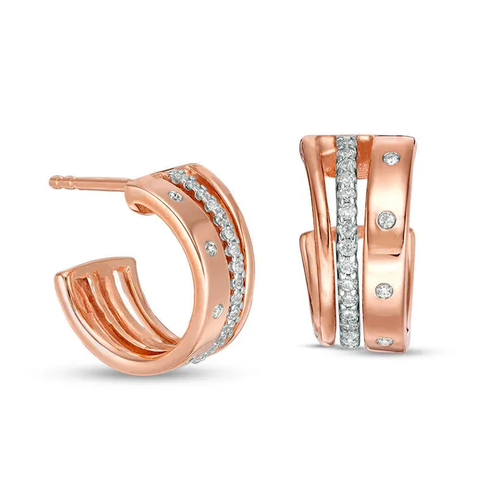 Goldia Earrings 025 CT TW Diamond Triple Row Split JHoop Earrings in 10K Rose Gold Goldia Earrings 025 CT TW Diamond Triple Row Split JHoop Earrings in 10K Rose Gold
