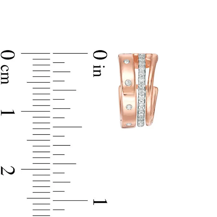 Goldia Earrings 025 CT TW Diamond Triple Row Split JHoop Earrings in 10K Rose Gold Goldia Earrings 025 CT TW Diamond Triple Row Split JHoop Earrings in 10K Rose Gold