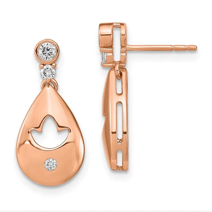 Goldia Earrings 14k Rose Gold Real Diamond Teardrop wflower Dangle Post Earrings Goldia Earrings 14k Rose Gold Real Diamond Teardrop wflower Dangle Post Earrings