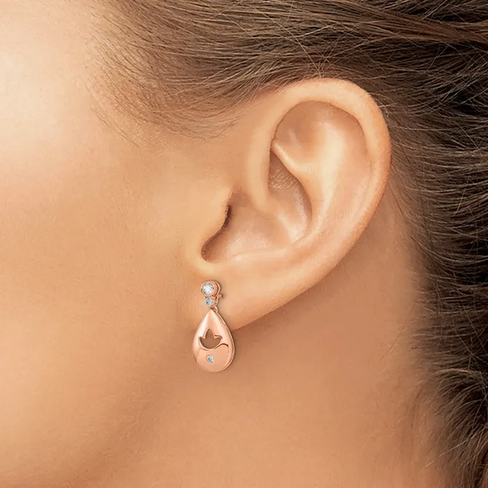 Goldia Earrings 14k Rose Gold Real Diamond Teardrop wflower Dangle Post Earrings
