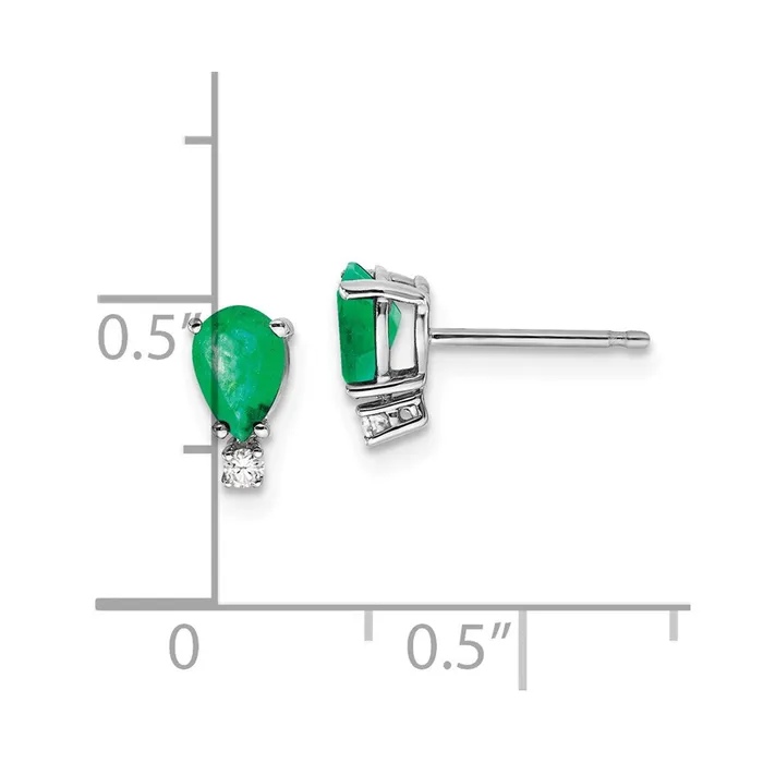 Goldia Earrings 14k White Gold 6x4mm Pear Emerald VS Real Diamond Earrings