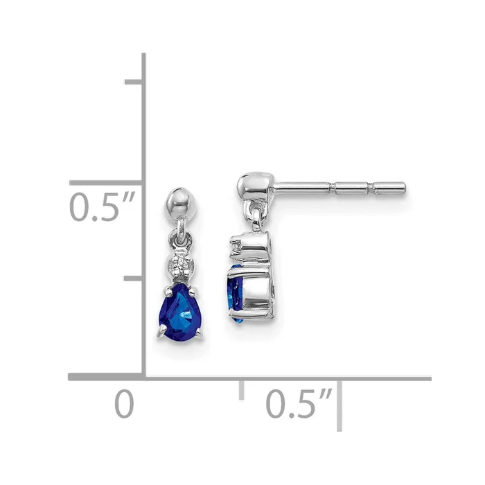 Goldia Earrings 14k White Gold Blue Sapphire and Real Diamond Dangle Post Earrings