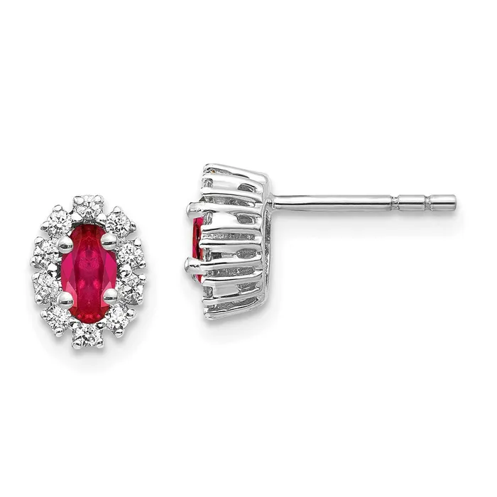 Goldia Earrings 14k White Gold Real Diamond and Ruby Oval Halo Earrings