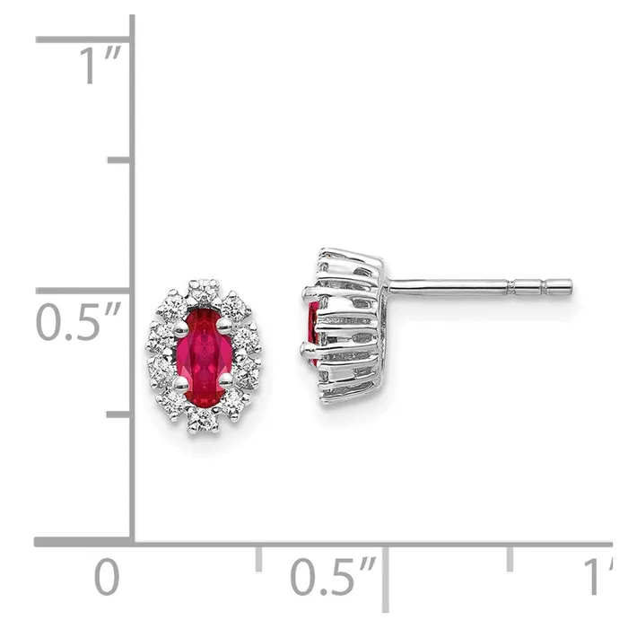 Goldia Earrings 14k White Gold Real Diamond and Ruby Oval Halo Earrings
