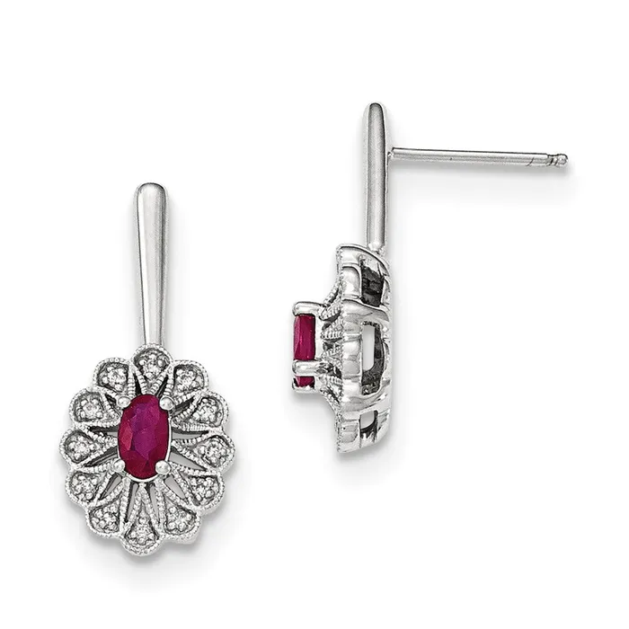 Goldia Earrings 14k White Gold Real Diamond and Ruby Post Dangle Earrings Goldia Earrings 14k White Gold Real Diamond and Ruby Post Dangle Earrings