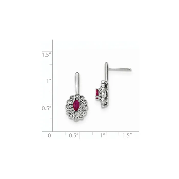 Goldia Earrings 14k White Gold Real Diamond and Ruby Post Dangle Earrings