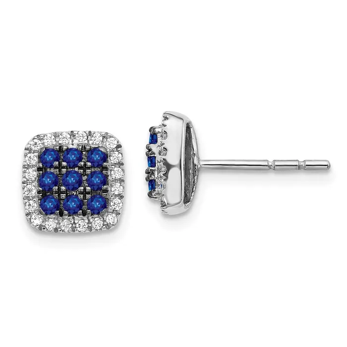 Goldia Earrings 14k White Gold Real Diamond and Sapphire Post Earrings