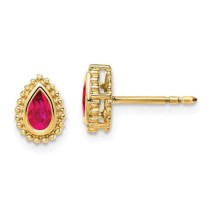 Goldia Earrings 14k Yellow Gold Pear Ruby Post Earrings