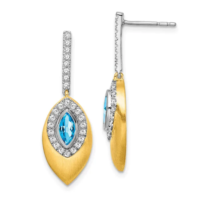 Goldia Earrings 14k Yellow Gold Twotone Blue Topaz and Real Diamond Dangle Earrings Goldia Earrings 14k Yellow Gold Twotone Blue Topaz and Real Diamond Dangle Earrings