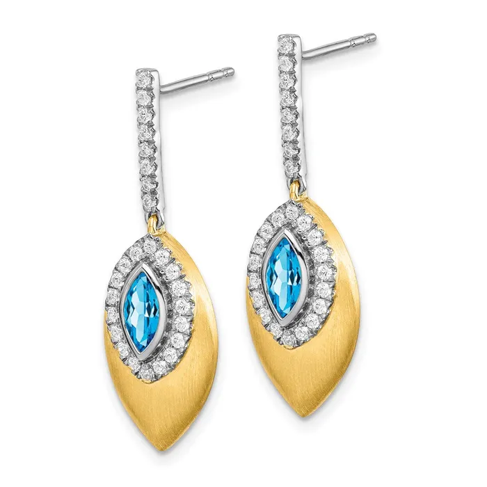 Goldia Earrings 14k Yellow Gold Twotone Blue Topaz and Real Diamond Dangle Earrings